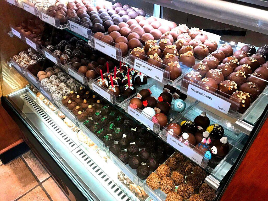 Selection of chocolates inside a shop in Stratford.