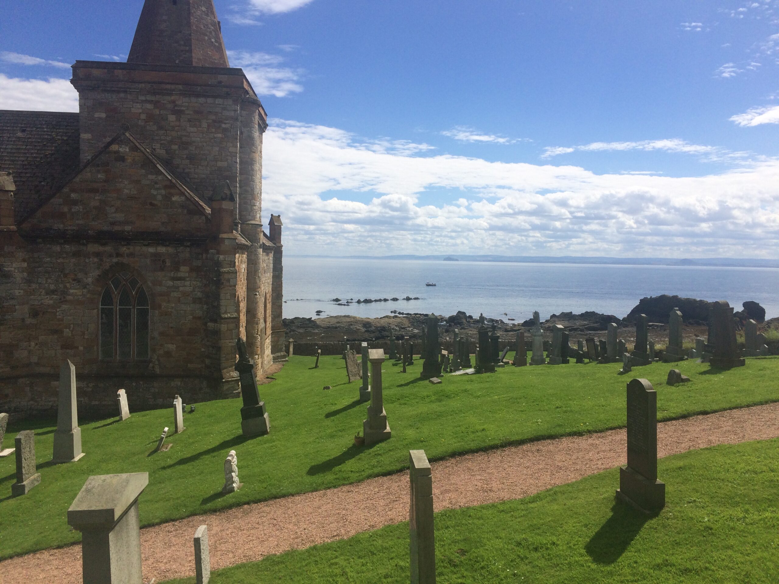 Church and graveyard along St Monans coastline.