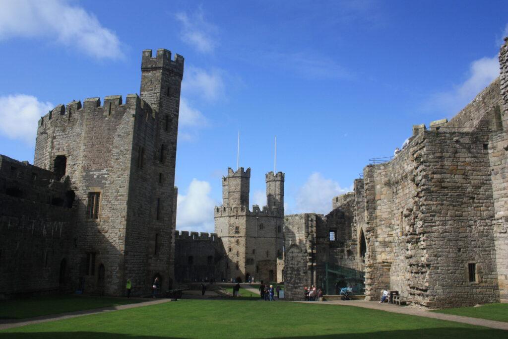 Interior courtyard of castle in Wales.