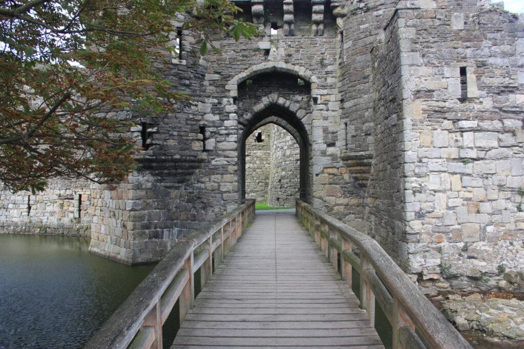 Bridge leading to entrance of castle in Wales.