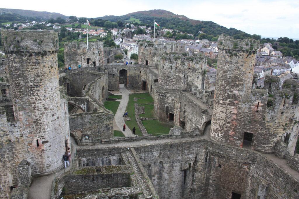 Aerial view of Conway Castle in Wales.