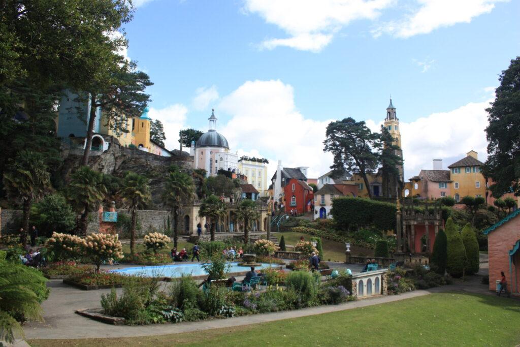 Town of Portmeirion on sunny day in Wales.