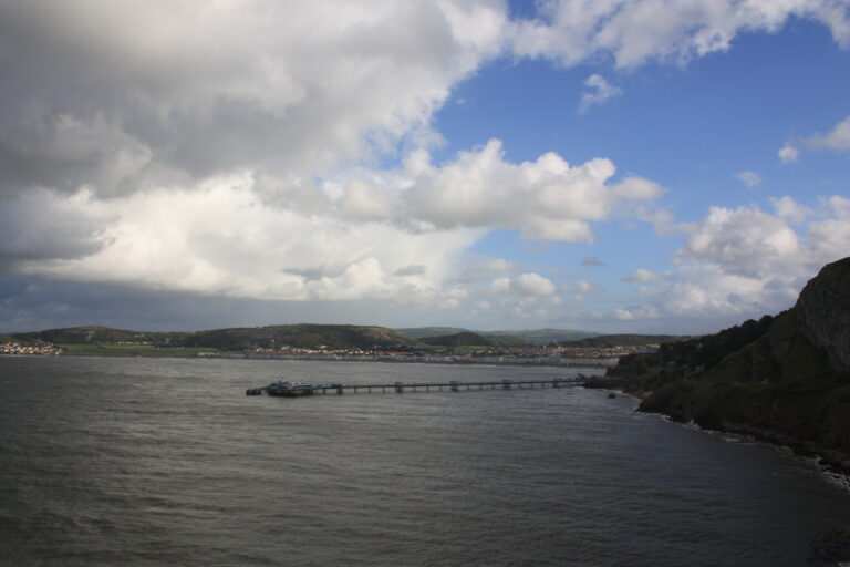 View of the pier and coastline at Llandudno.