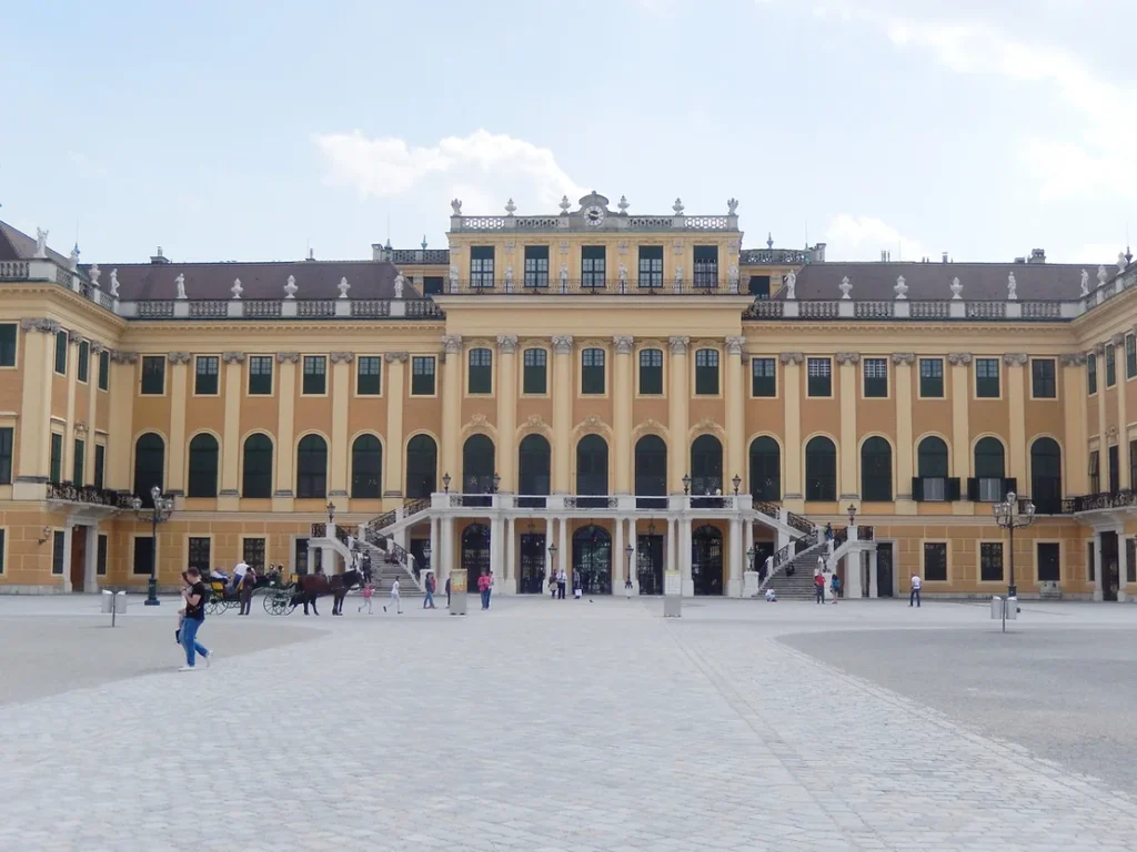 Yellow royal palace on outskirts of Vienna.
