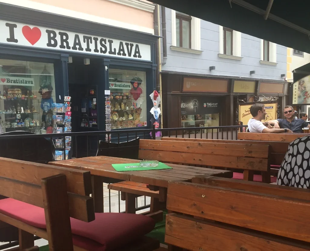 Restaurant in Bratislava with outdoor seating.