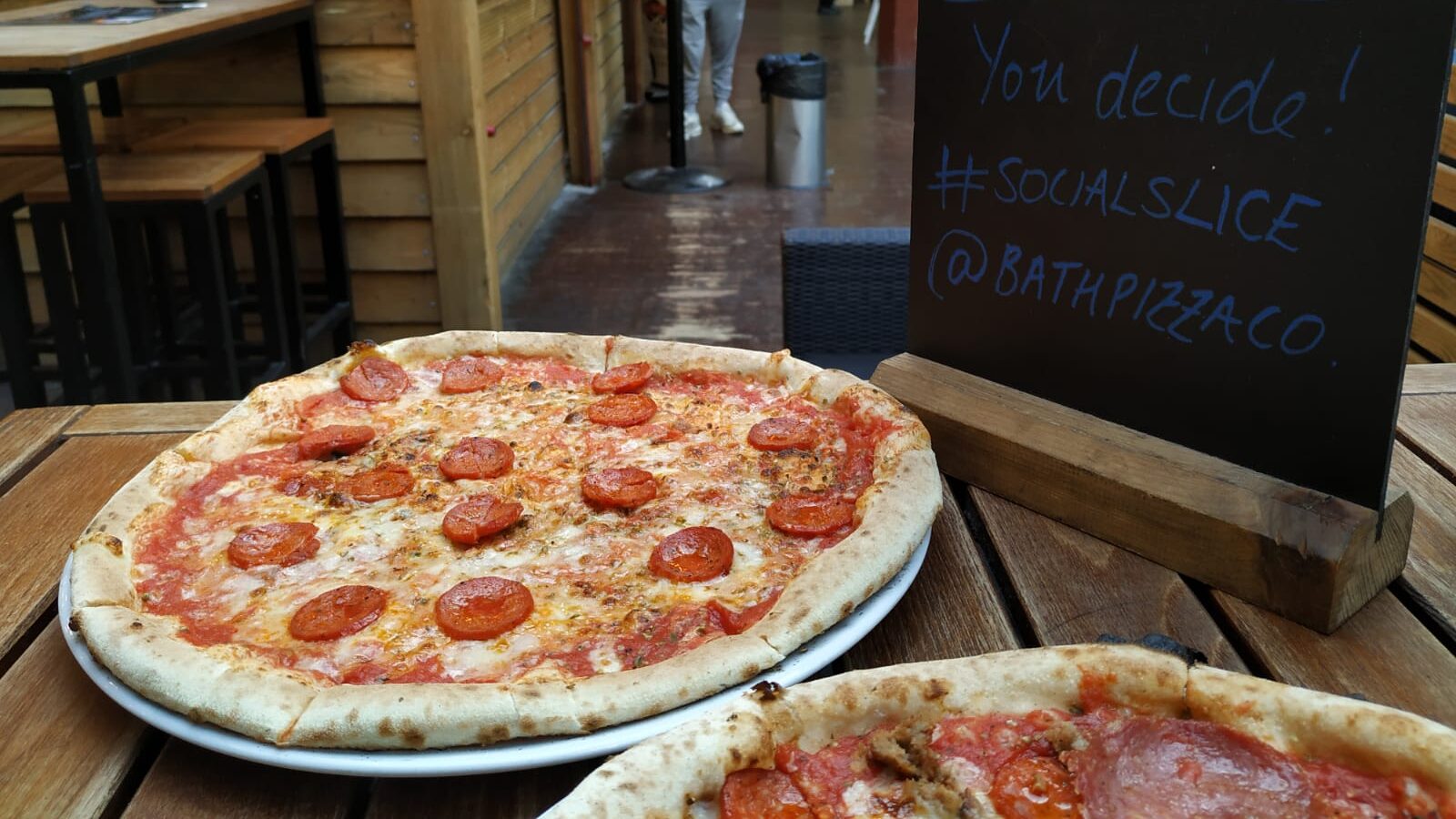 Pizzas on table during 1 day in Bath.