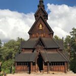 Wooden church in outdoor museum in Oslo.