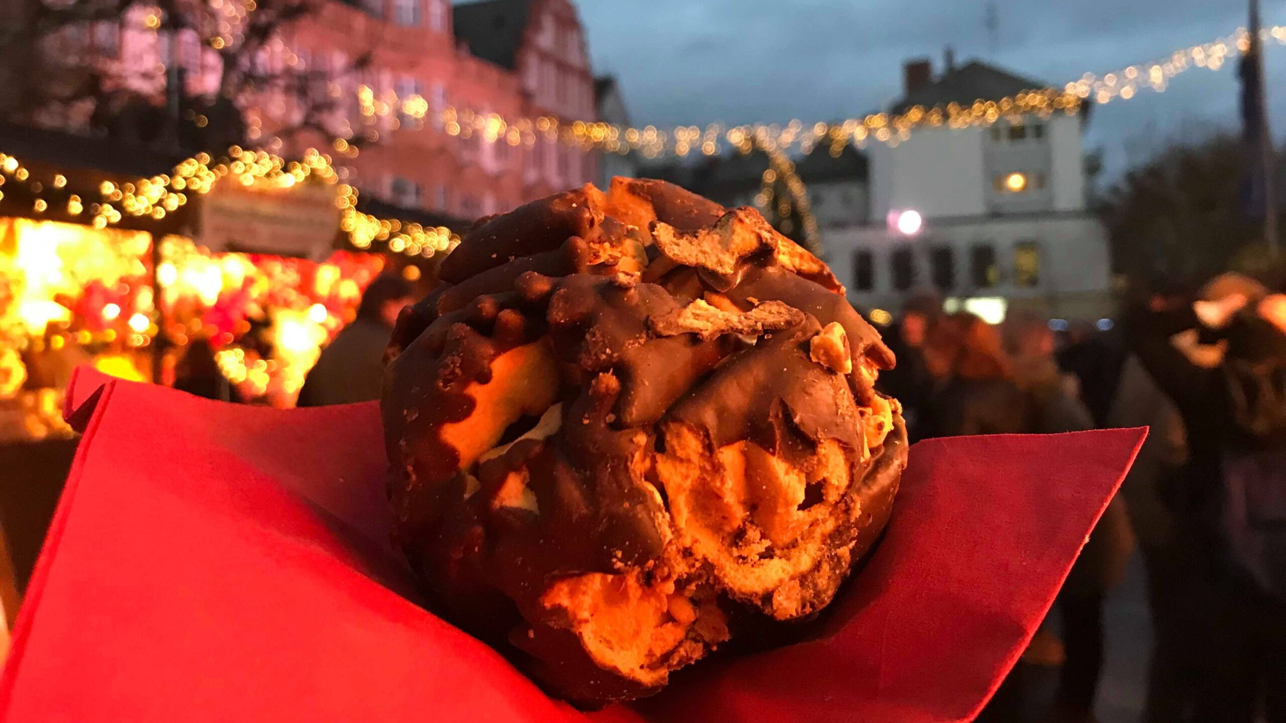 Pastry ball with chocolate on top in Frankfurt.