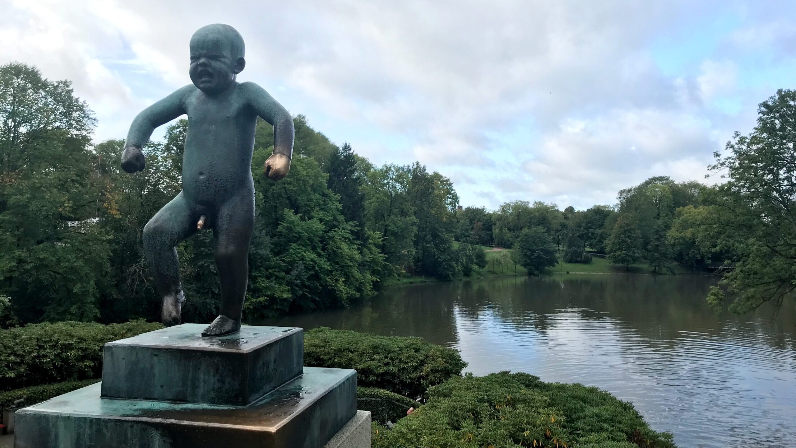 The Angry Boy statue in park in Oslo.