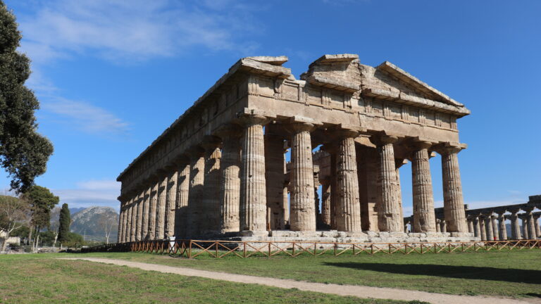 Ancient Greek ruins in town in Italy.