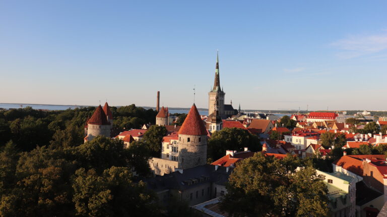 View of Tallinn old town at sunset.