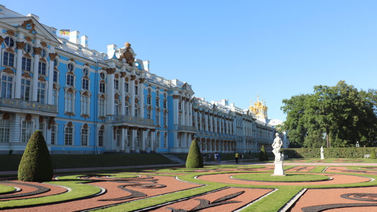 Blue and gold palace in Russian countryside.