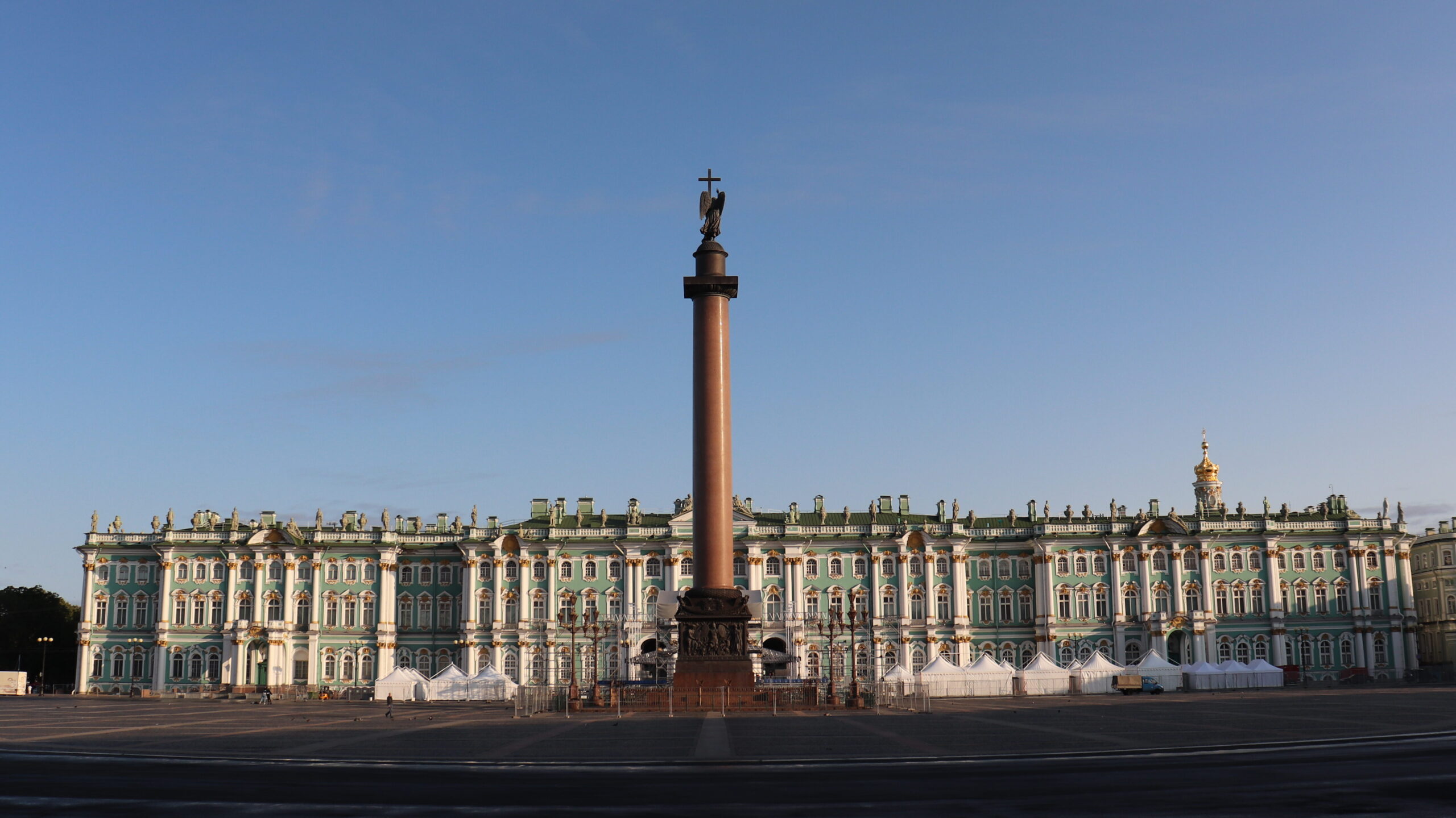 View of the Hermitage museum at sunrise.