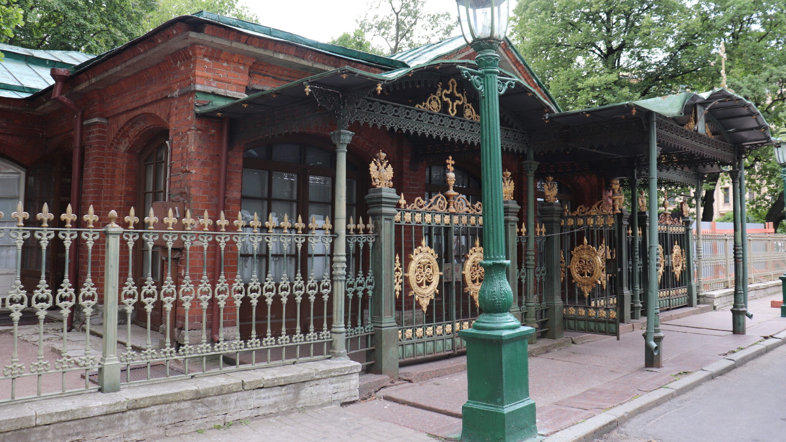 Old hunting cabin of the Tsar along water.