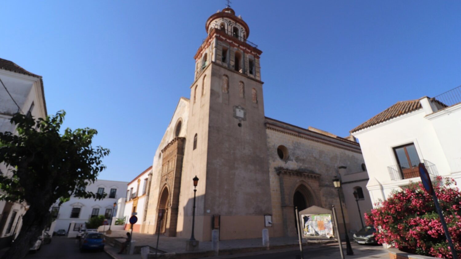 Medieval church on corner in old town.