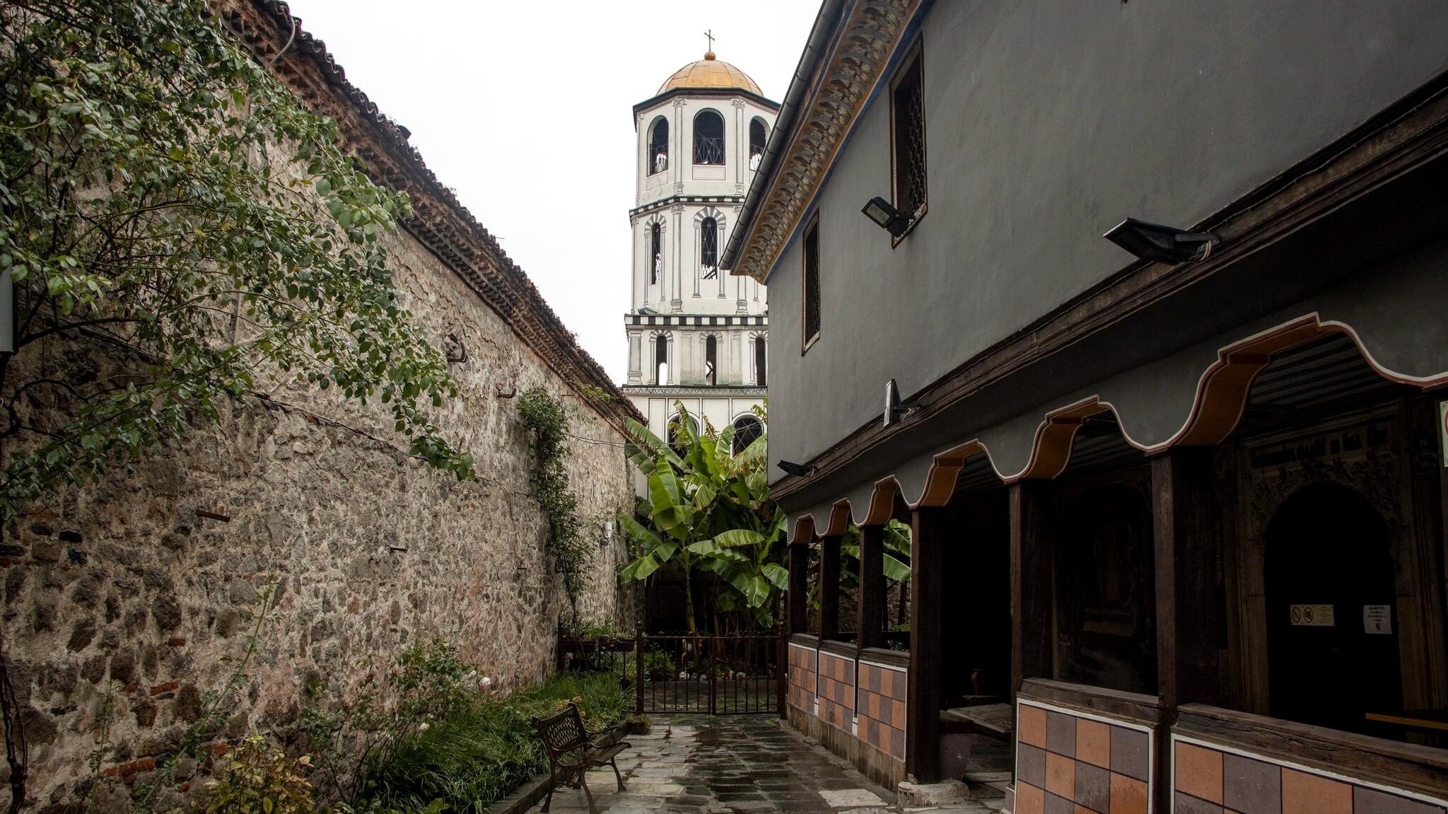 White church tower in old town things to do in Plovdiv.