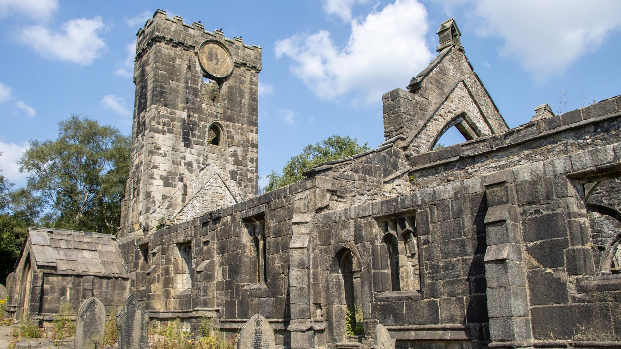 Ruins of a medieval church in village near Burnley. 