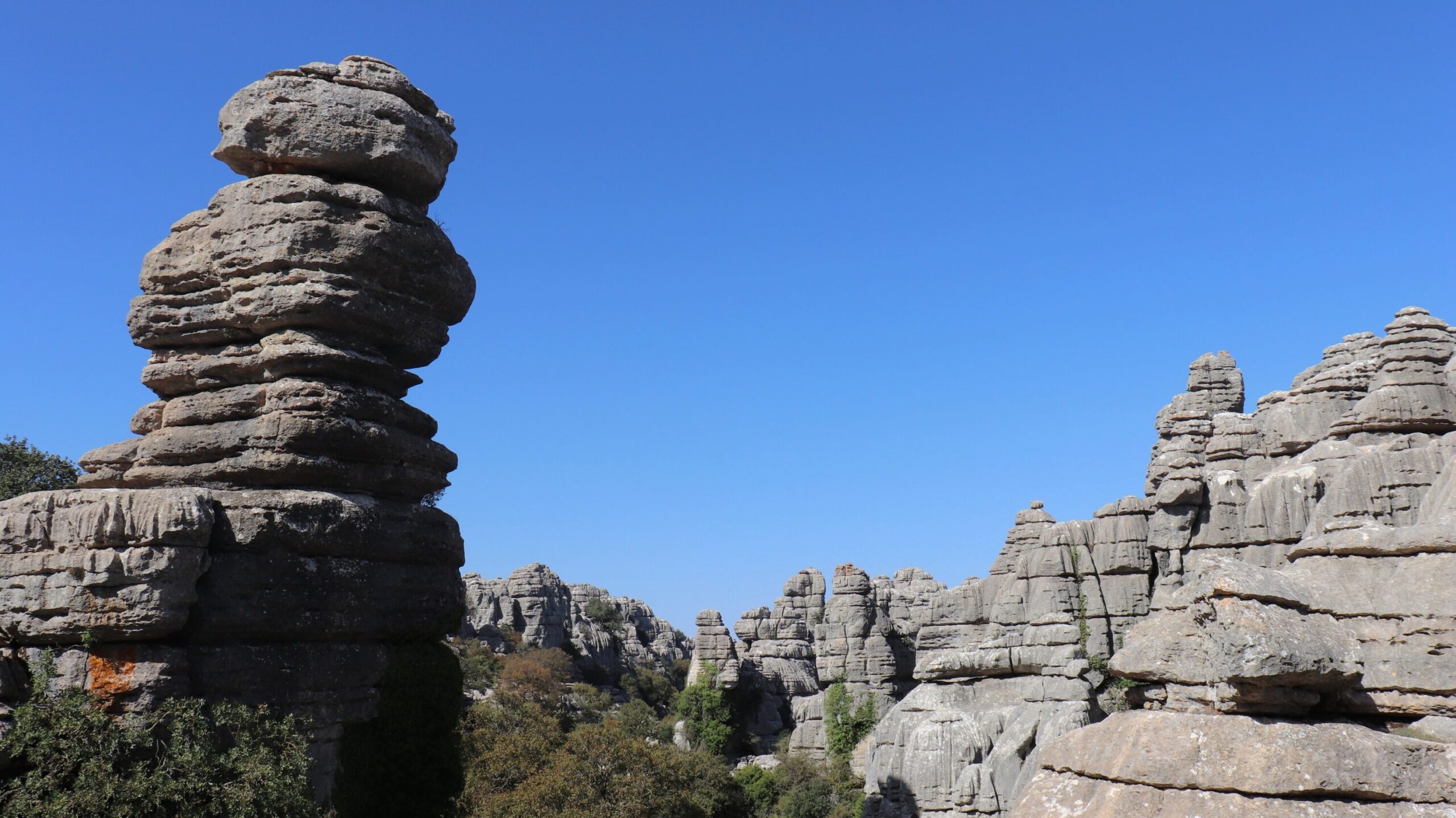 Tall limestone rock formation in El Torcal.