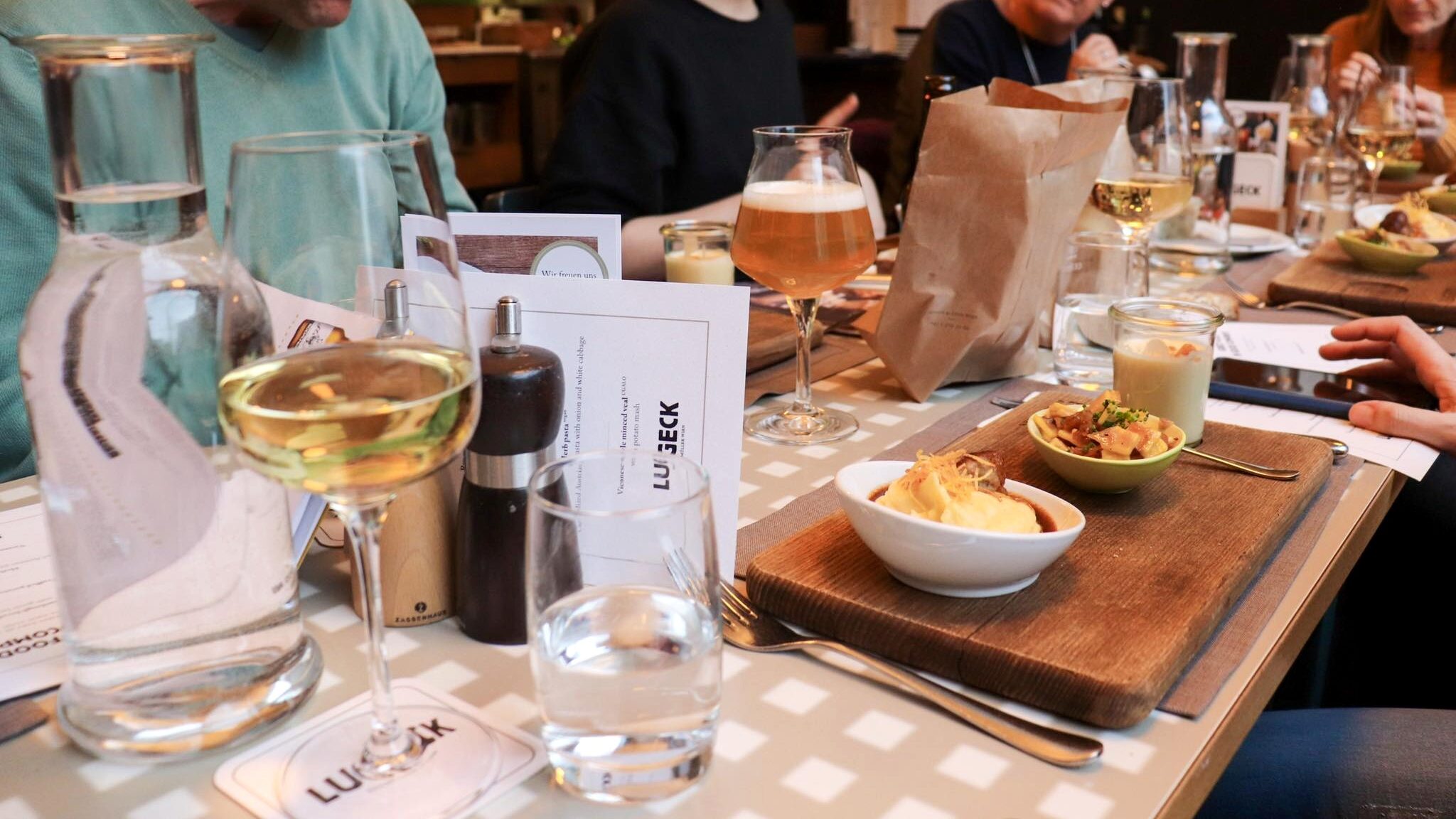 Table at restaurant during food tour in Vienna.