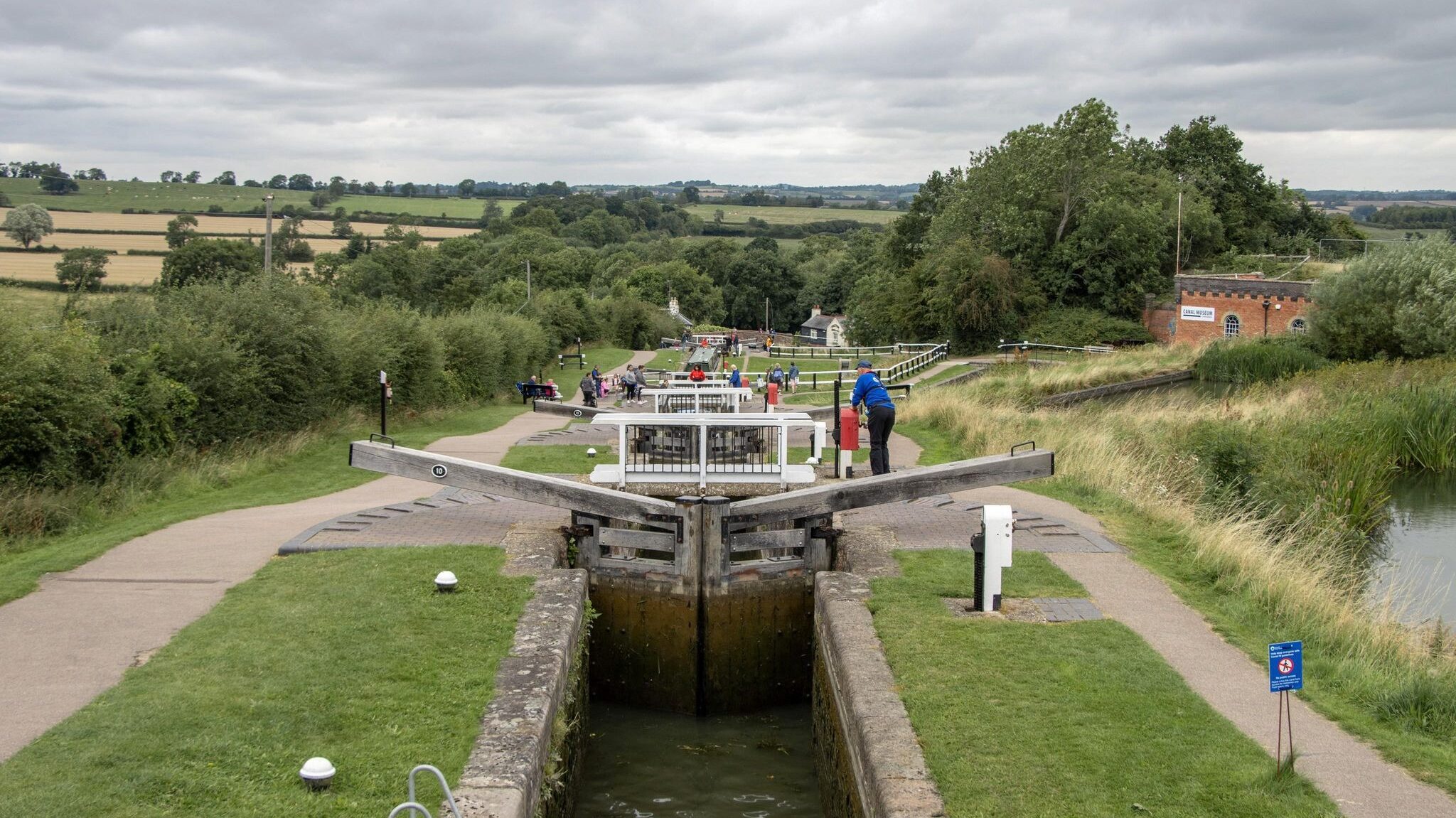 View of locks with barge in it.