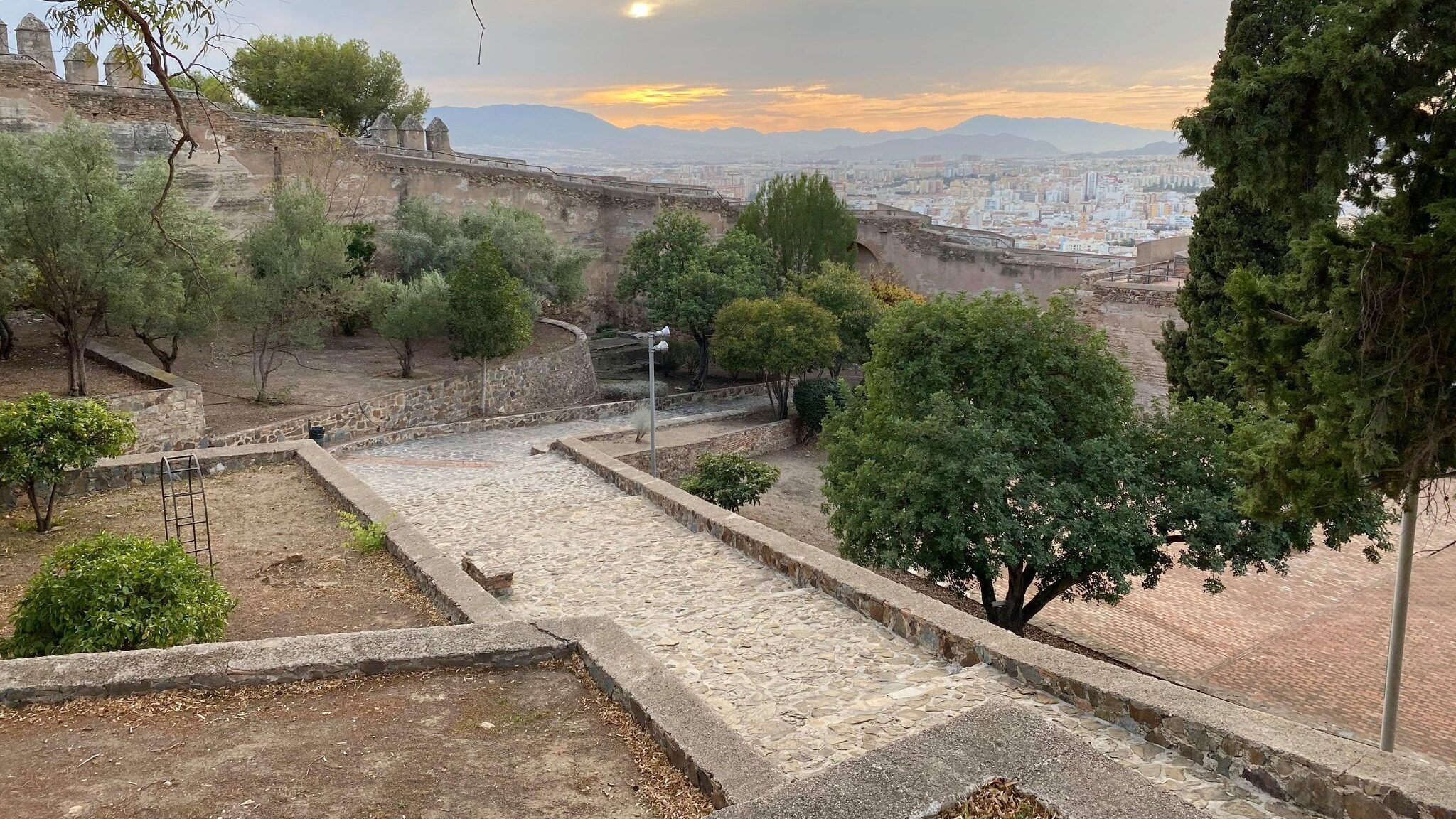 View of inside of ruined castle in Malaga.