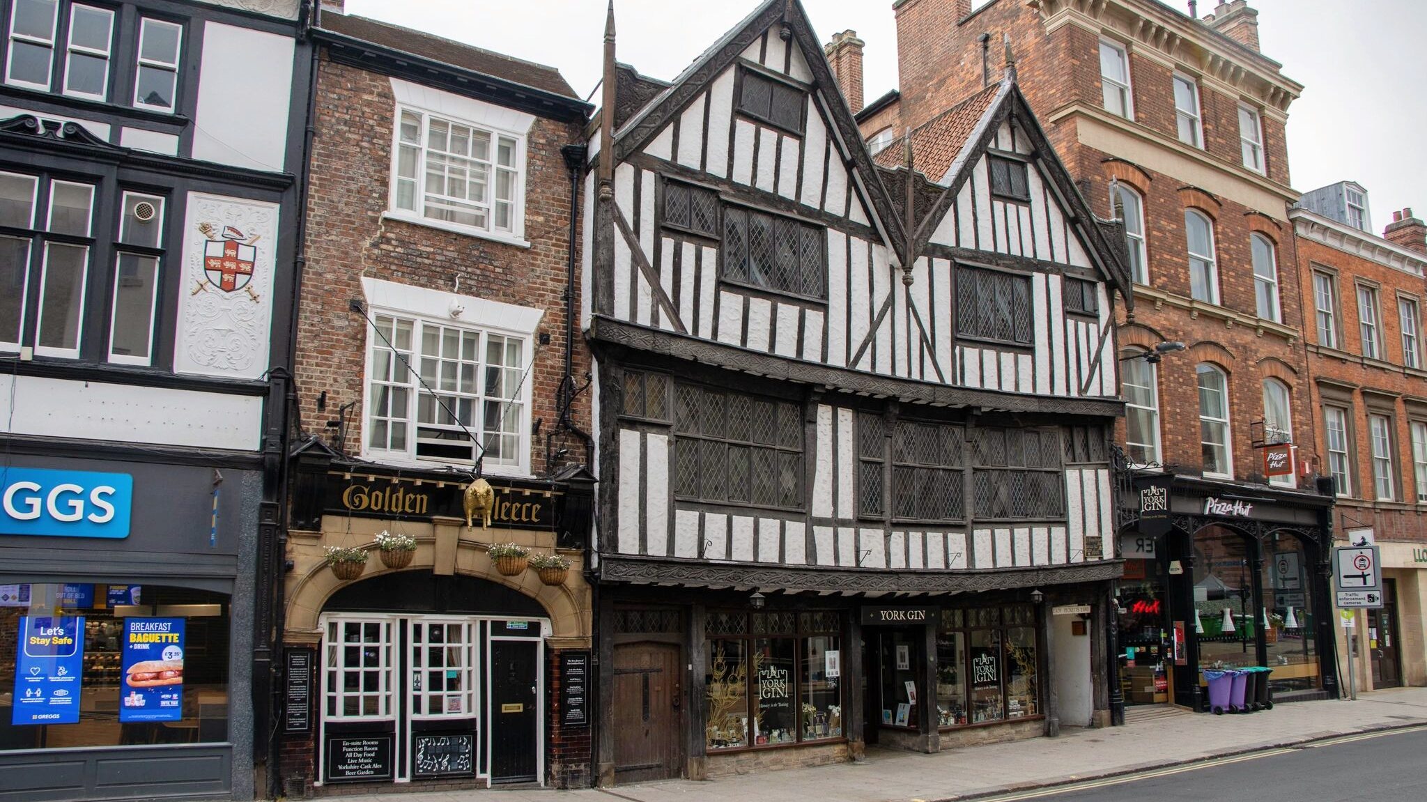 White and black Tudor-style building in York.