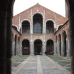 Interior courtyard of Milan's oldest church.
