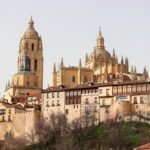 View of the city of Segovia from below.