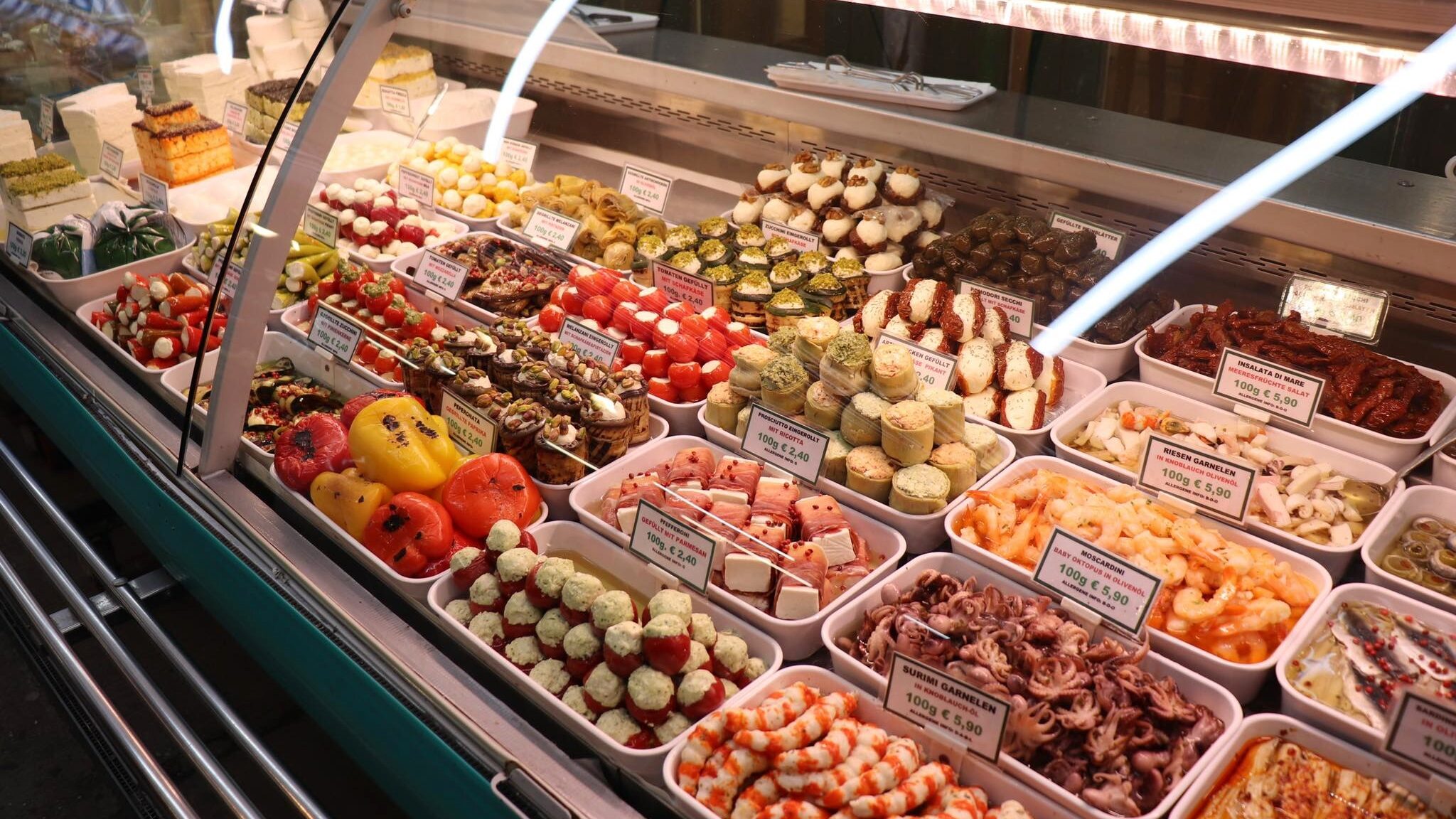 Pickled food on display in market in Vienna.