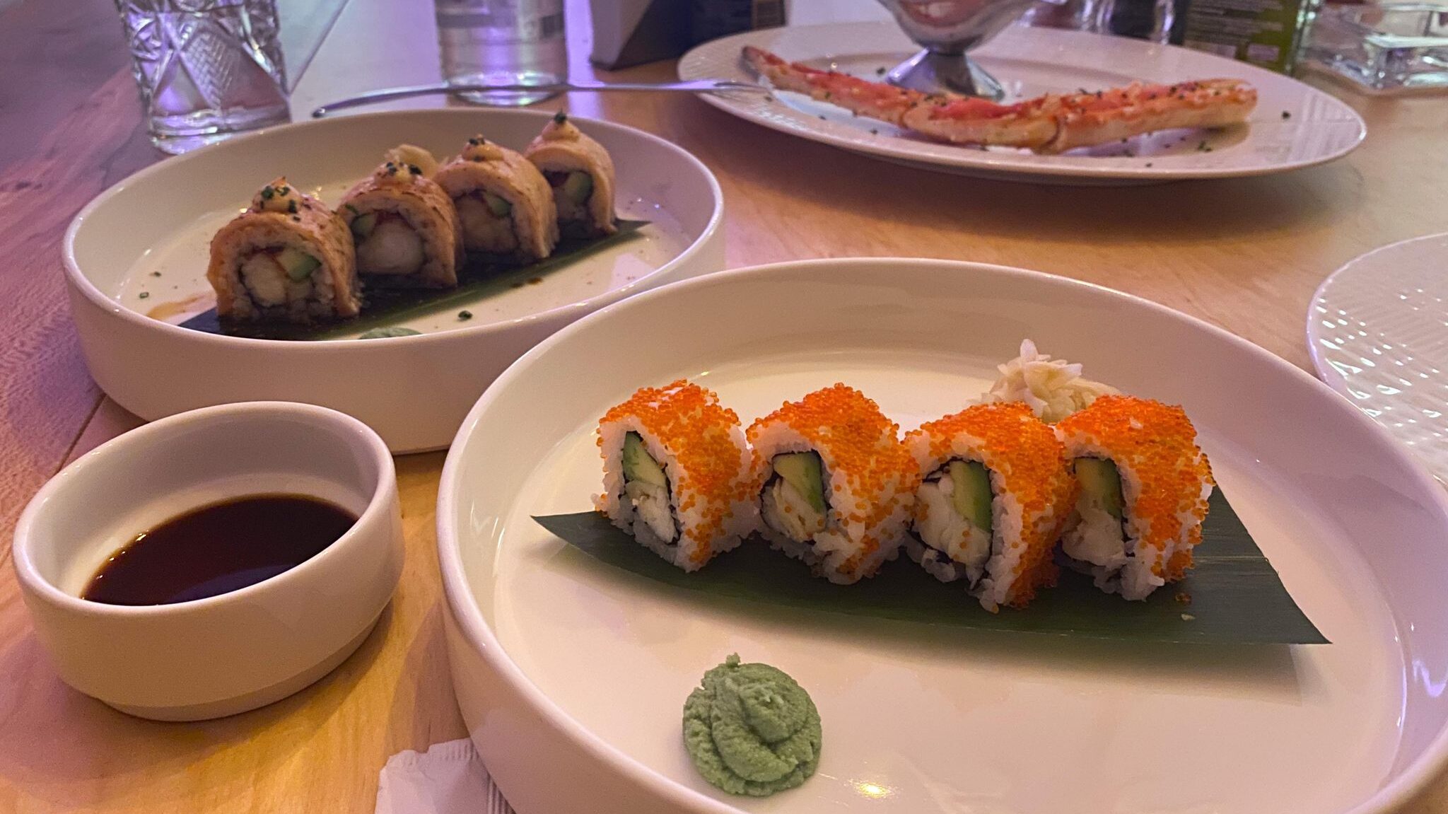 Selection of sushi in Greek restaurant. 