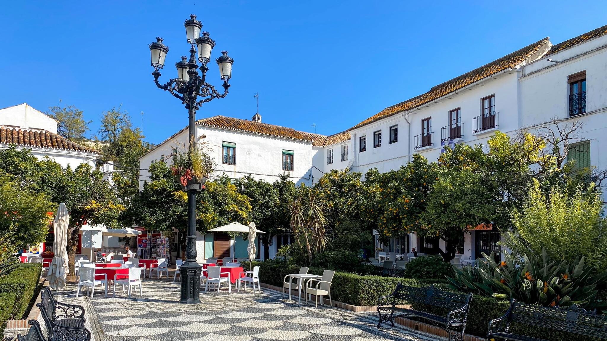 Small outdoor plaza in Marbella's old town.