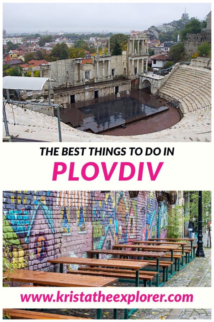 Amphitheatre ruins and street art in Plovdiv.