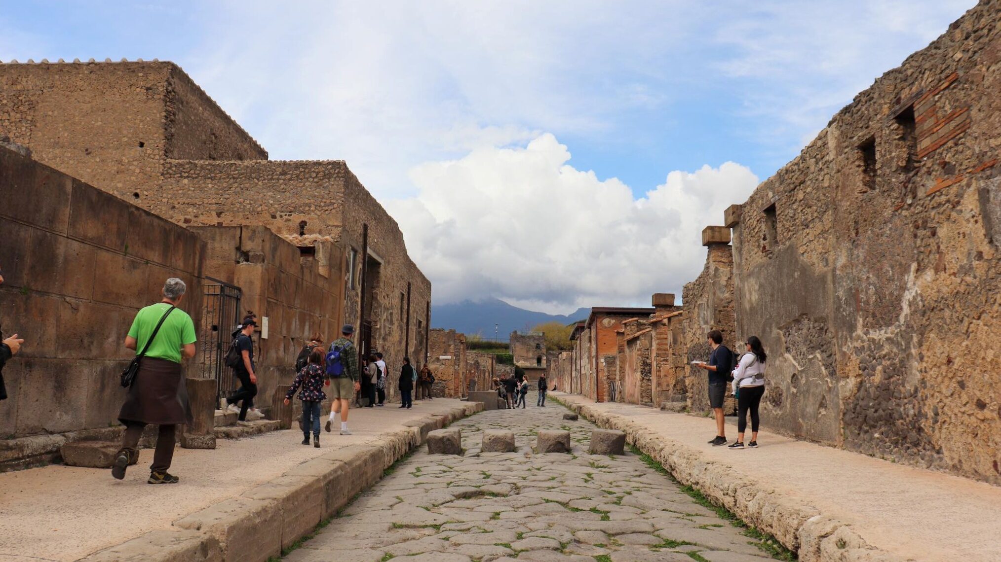 Street in Pompeii with stone road.