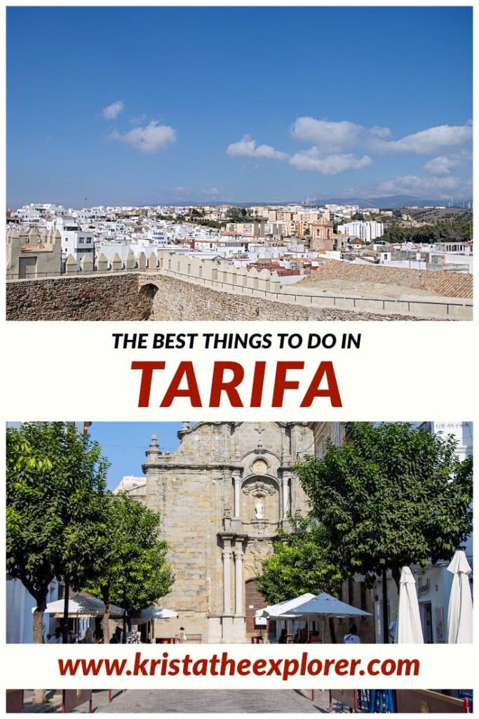 View of Tarifa from castle wall and old church.