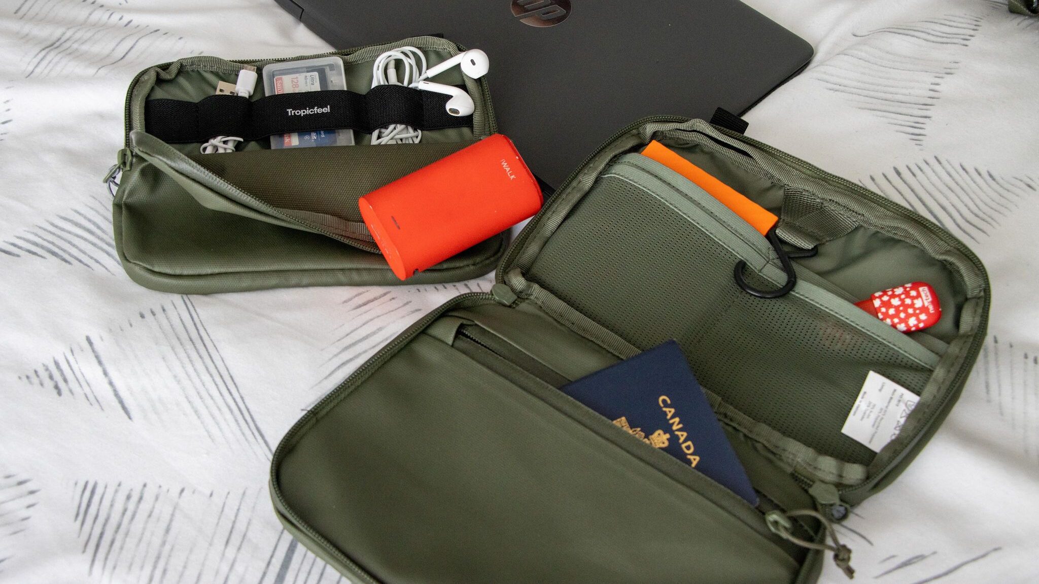 Tech pouch and toiletry bag.