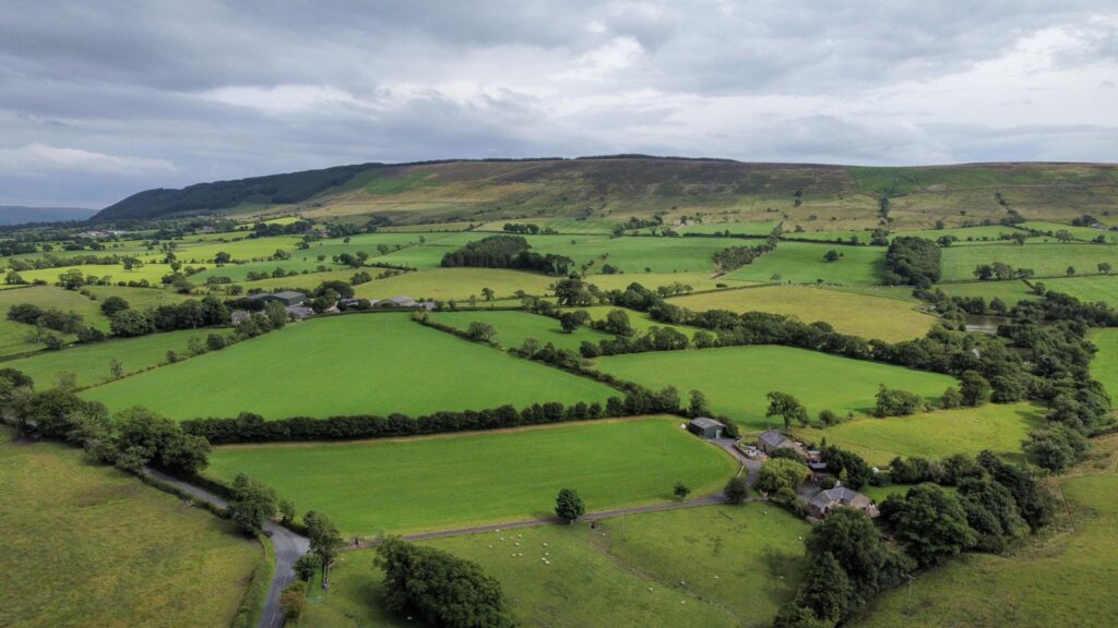 Aerial view of the countryside in the Forest of Bowland.