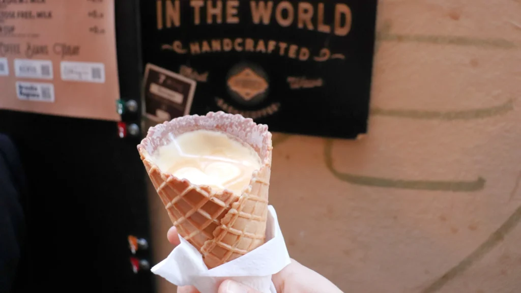 Coffee served in a waffle cone in Vienna.