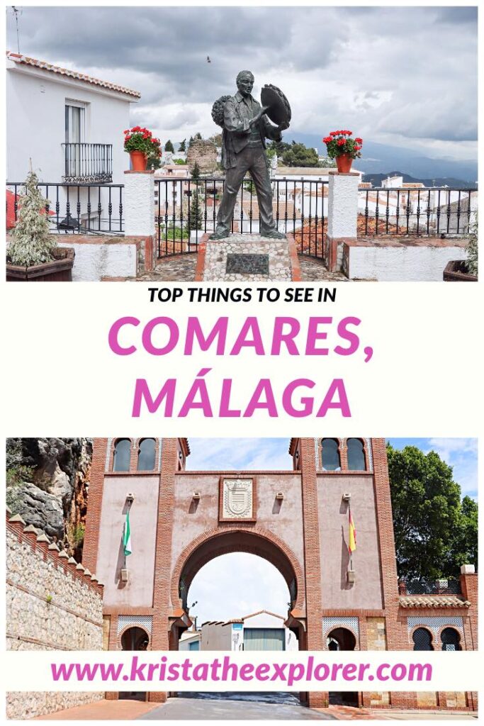 Statue of musician and arch entrance in Comares.