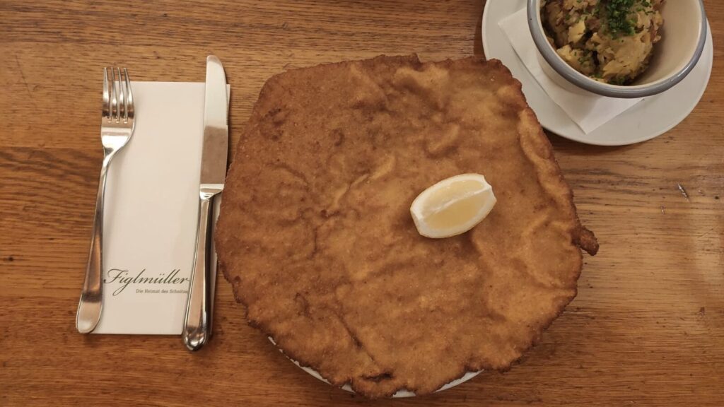 Large pork schnitzel in Vienna.