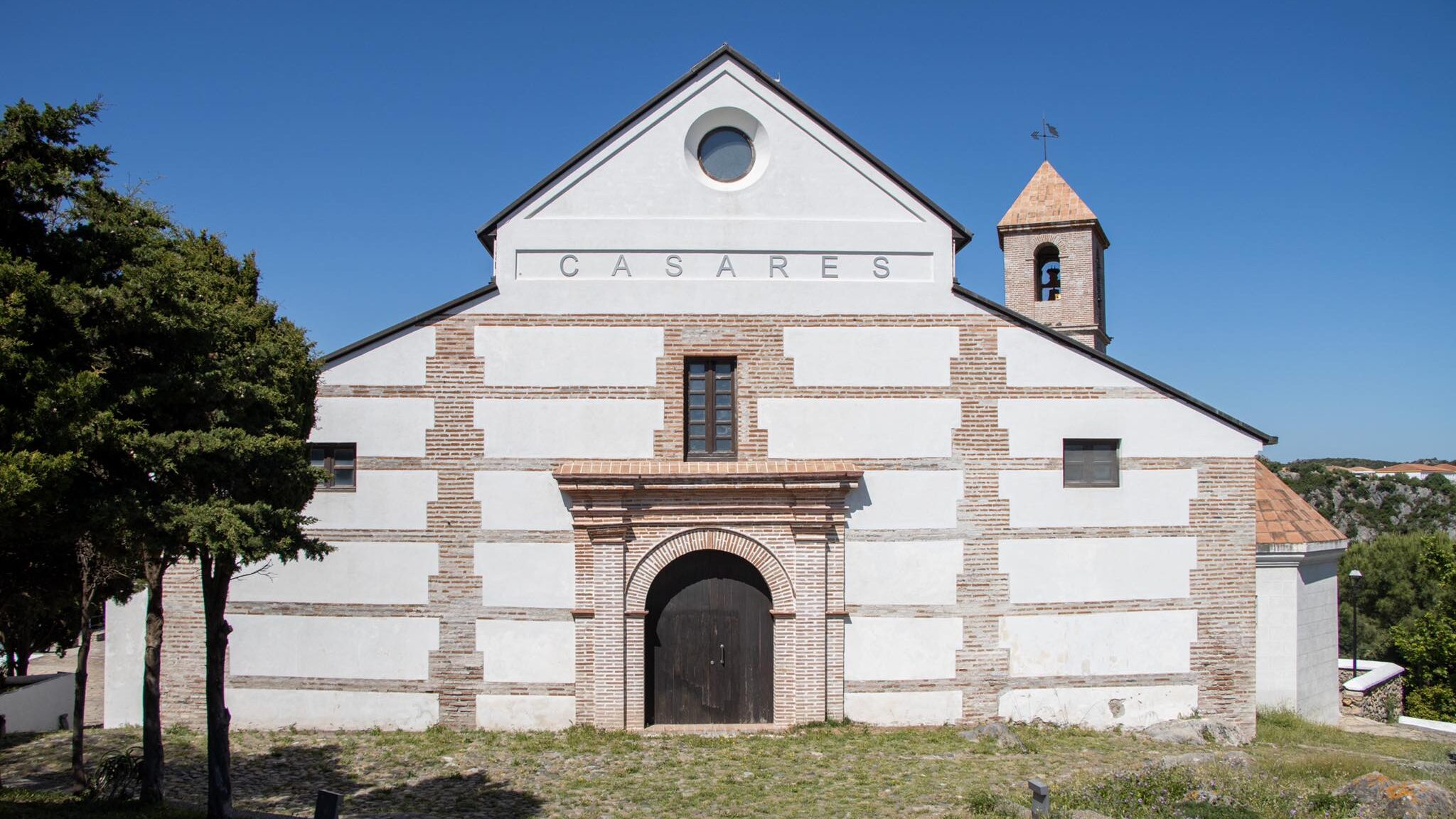 Entrance to church painted white.