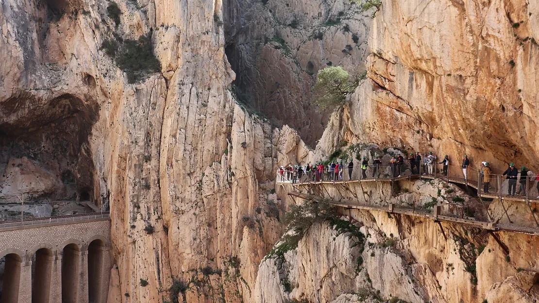 Boardwalk along cliff in Andalusia. 