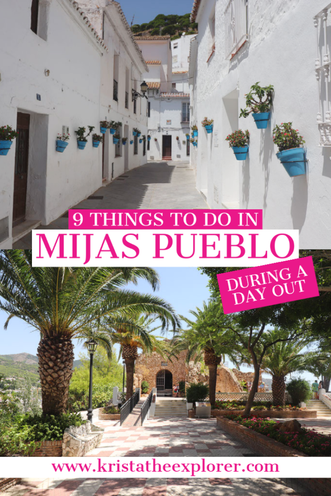 White street in Mijas Pueblo and garden.