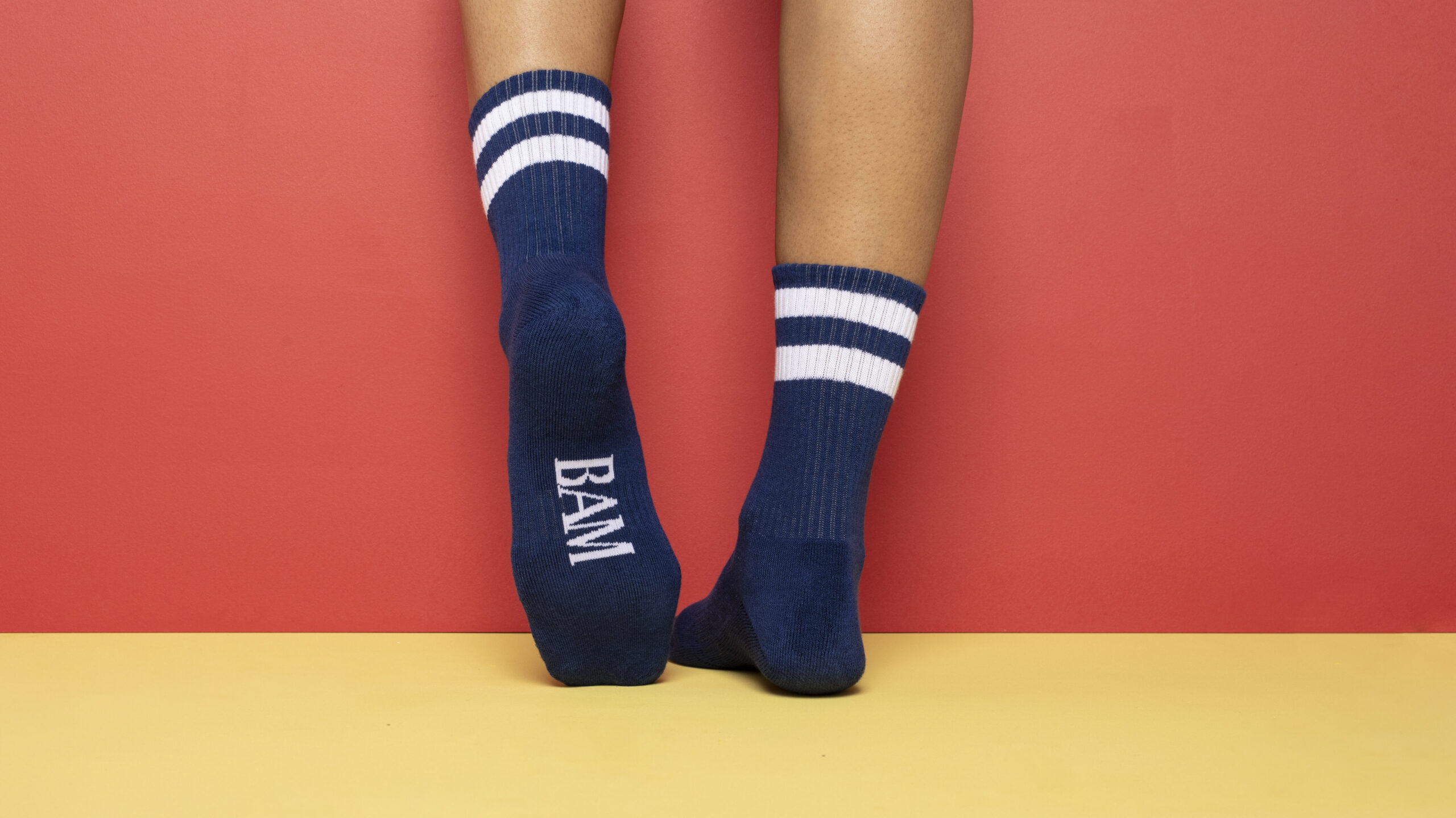 Blue and white striped bamboo socks.