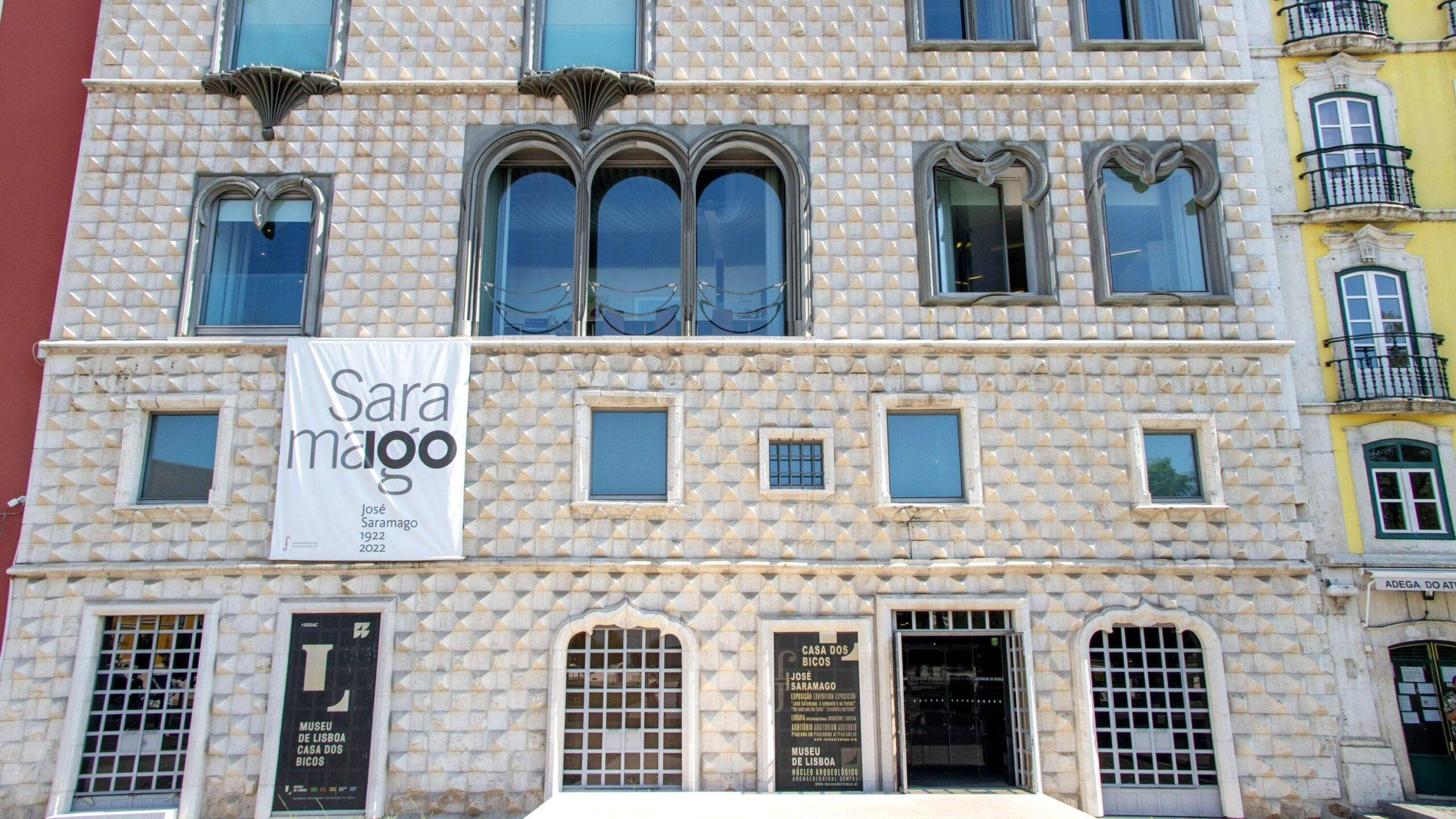 Exterior of building in Lisbon with triangle bricks.