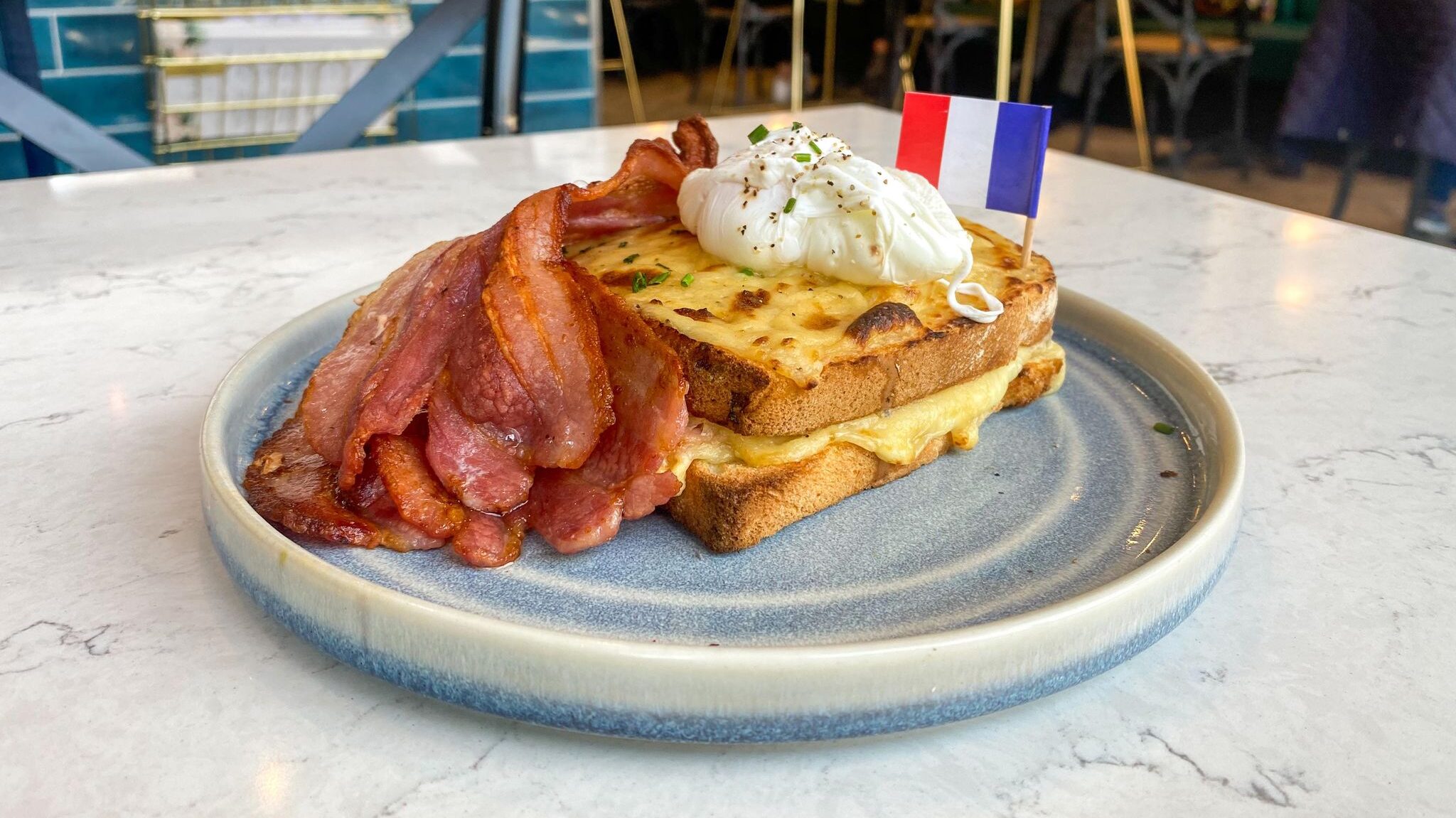 Croque monsieur served with bacon places to eat in Lancashire.