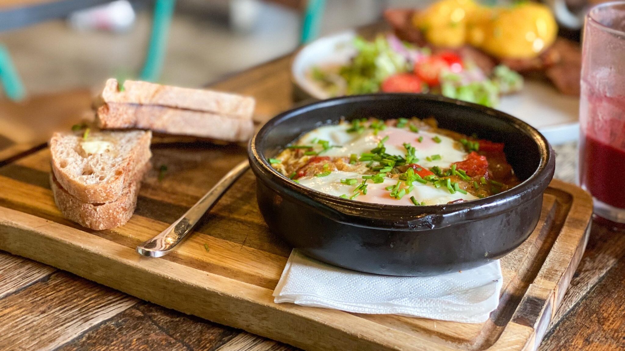 Shakshuka served with side of bread.