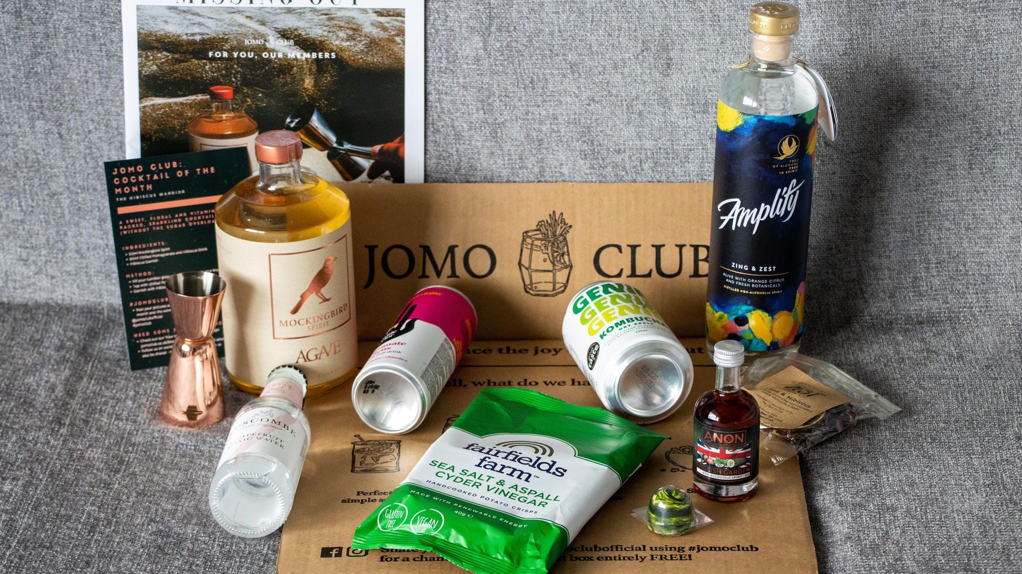 Subscription box full of non-alcoholic spirits.