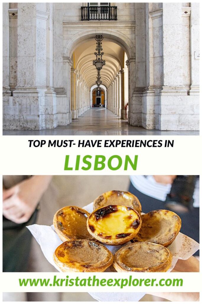 Arches in Lisbon main square and custard tarts. 