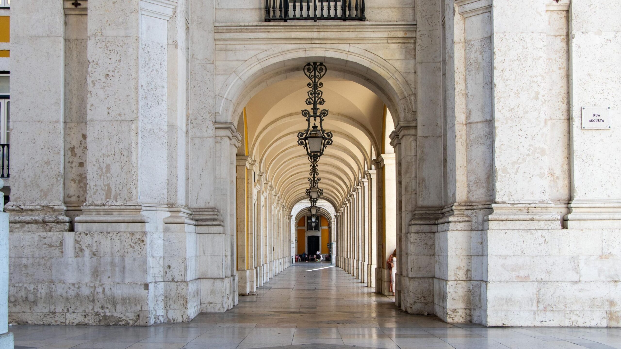 Corridor in Lisbon with arches.