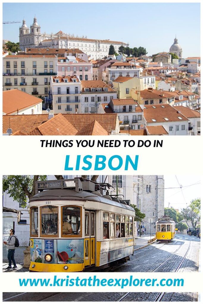 View of Alfama in Lisbon and yellow tram.